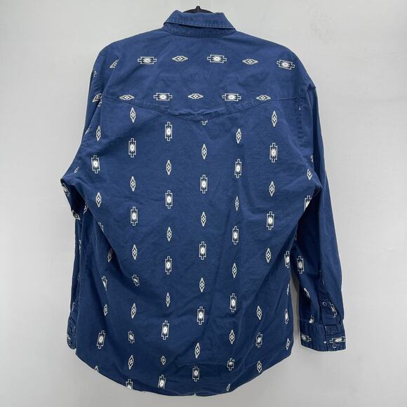 Vintage Roper Western Shirt Mens Large Navy Blue Southwest Print LS Button Down - Picture 2 of 5